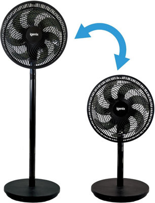 Igenix IGFP012B Pedestal Fan With Adjustable Height, 12 Inch, 7 Blades, 3 Speeds, Black