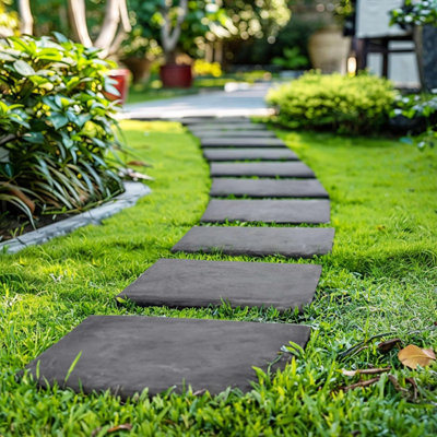 IHANA Slate Effect 30x30x2.5cm Square Stomp Stone Recycled Rubber Steps Hard Wearing Heavy Duty Outdoor Pathway Tiles (10 pcs)