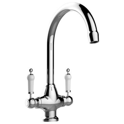 iivela Foglia White & Chrome Dual Lever Traditional Kitchen Tap