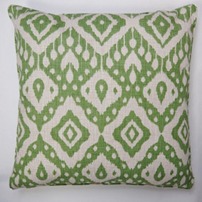 Ikat Inspired Scatter Cushion - Square Filled Pillow with Piped Edging & Zipped Cover for Home or Garden - 45 x 45cm, Green