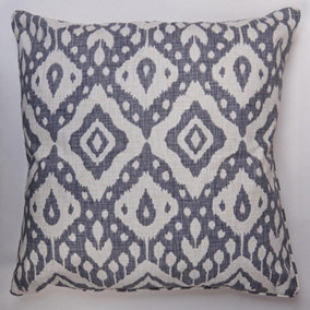 Ikat Inspired Scatter Cushion - Square Filled Pillow with Piped Edging & Zipped Cover for Home or Garden - 45 x 45cm, Grey