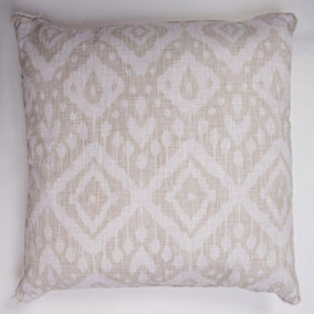 Ikat Inspired Scatter Cushion - Square Filled Pillow with Piped Edging & Zipped Cover for Home or Garden - 45 x 45cm, Natural