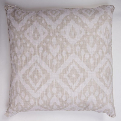 Ikat Inspired Scatter Cushion - Square Filled Pillow with Piped Edging & Zipped Cover for Home or Garden - 60 x 60cm, Natural