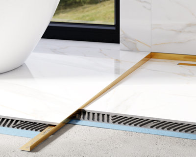 ILCOM SLOPED FLOOR SHOWER PROFILE LKL 11mm x 1800mm x 0.6mm Gold Brushed Stainless Steel