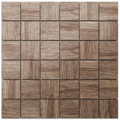 ILCOM stoneware mosaic on mesh for bathroom or kitchen 300mm x 300mm - Big simple wood