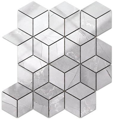 ILCOM stoneware mosaic on mesh for bathroom or kitchen 305mm x 265mm - Broken Diamond Romb