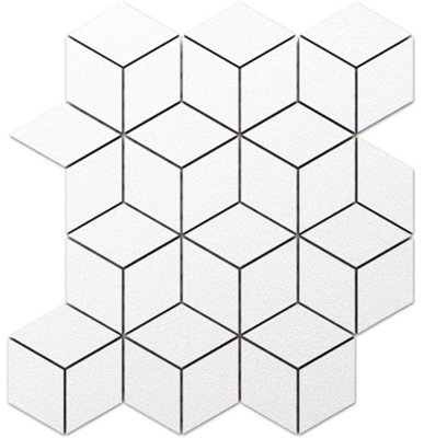 ILCOM stoneware mosaic on mesh for bathroom or kitchen 305mm x 265mm - White Diamod Romb