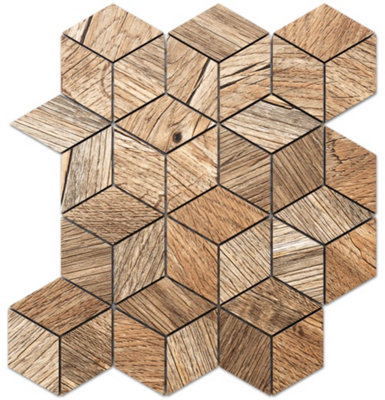 ILCOM stoneware mosaic on mesh for bathroom or kitchen 305mm x 265mm - Wood panic