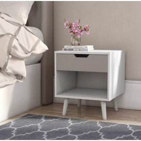 ILENI Bedside Table W/ 1 Drawer,Nightstand Lamp Desk for Bedroom-White/Grey