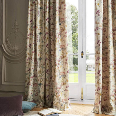 Ilinizas Poppy Floral Pencil Pleat Curtain Pair 66x90 (168cm width x 229cm  drop)