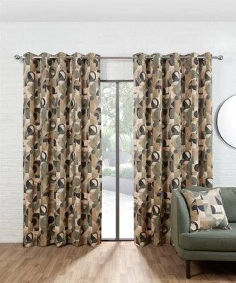 ILIV Geometrica Light Filtering Curtains Eyelet Ring Top Curtain Pair Brown 46x72"