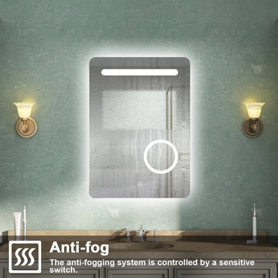 Illuminated Bathroom Mirror with LED Lights 3X Magnifying Demister Pad ...