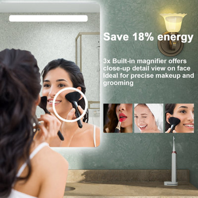 Illuminated Bathroom Mirror with LED Lights 3X Magnifying Demister Pad ...