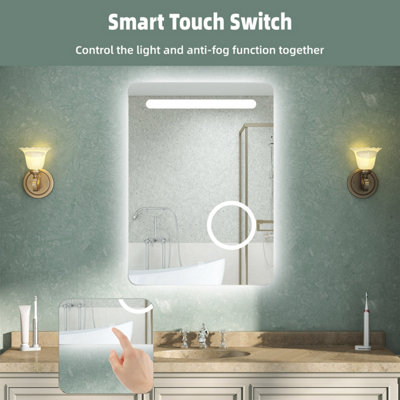 Illuminated Bathroom Mirror with LED Lights 3X Magnifying Demister Pad ...