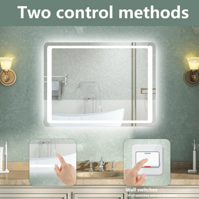 Illuminated Bathroom Mirror with LED Lights Dimmable Demister Pad Touch ...