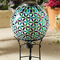 Illuminated Glass Globe Light & Metal Stand - Solar Powered LED Outdoor Garden Patio Lighting Decoration - H43.5 x 24cm Diameter