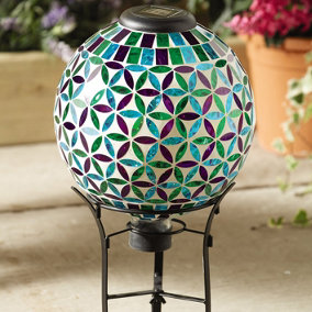 Illuminated Glass Globe Light & Metal Stand - Solar Powered LED Outdoor Garden Patio Lighting Decoration - H43.5 x 24cm Diameter