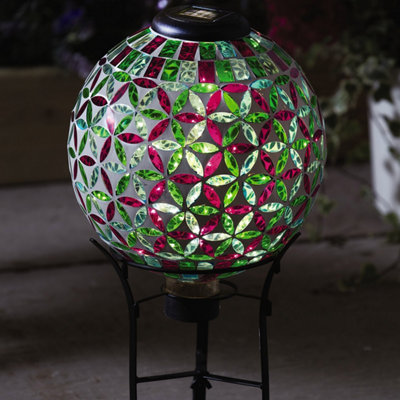 Illuminated Glass Globe Light & Metal Stand - Solar Powered LED Outdoor Garden Patio Lighting Decoration - H43.5 x 24cm Diameter