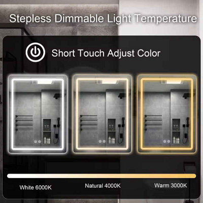 Illuminated Led Bathroom Mirror with Demister Pad Wall Mounted Dimmable ...