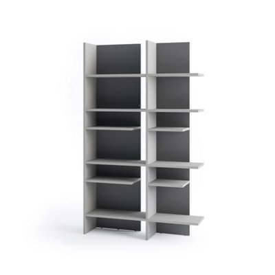 Illuminated Left-Side Bookcase H1970mm W1190mm D320mm - Modern Grey & Graphite with LED Lighting