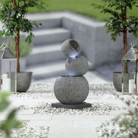 Illusion Falls Water Feature Including LED - Poly-Resin - L41 x W39 x H79.5 cm - Grey