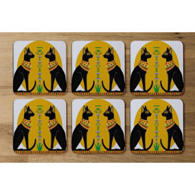 Illustration of Black Egyptian Cats with Papyrus (Coaster) / Default Title