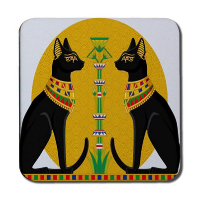 Illustration of Black Egyptian Cats with Papyrus (Coaster) / Default Title