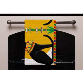 Illustration of Black Egyptian Cats with Papyrus (Kitchen Towel) / Default Title