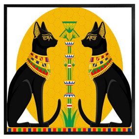Illustration of black egyptian cats with papyrus (Picutre Frame) / 20x20" / Grey