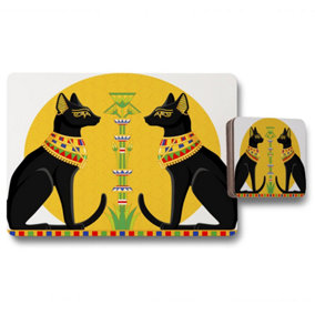 Illustration of Black Egyptian Cats with Papyrus (Placemat & Coaster Set) / Default Title