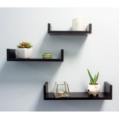 Ilma Set of 3 U Shaped Floating Wall Shelves - Black