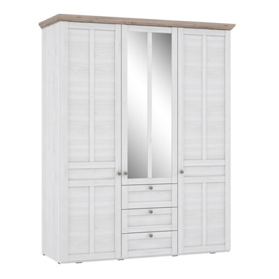 Iloppa 3 Door Wardrobe in Snowy Oak/Oak Nelson