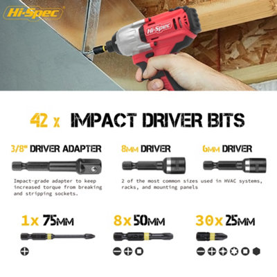Impact Drill Screw Driver Nut Bit Magnetic Set 1/4 Hex Shank Hi-Spec 44 ...
