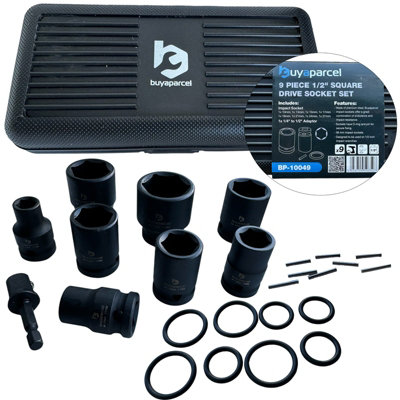 Impact Driver Socket Set 9 Piece 1/2" Square Drive Impact Wrench + 1/4" Hex Bit