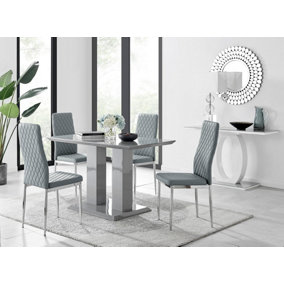 Imperia 4 Modern Grey High Gloss Dining Table And 4 Grey Modern Milan Chairs Set