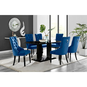 Imperia 6 Black Dining Table and 6 Blue Belgravia Black Leg Chairs