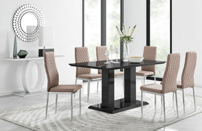Imperia Black High Gloss 6 Seater Dining Table with Structural 2 Plinth ...