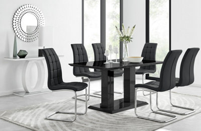 Imperia Black High Gloss 6 Seater Dining Table with Structural 2 Plinth Column Legs 6 Black ...