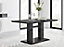 Imperia Black High Gloss 6 Seater Dining Table with Structural 2 Plinth Column Legs 6 Blue Velvet Black Leg Belgravia Chairs