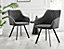 Imperia Black High Gloss 6 Seater Dining Table with Structural 2 Plinth Column Legs Dark Grey Fabric Black Leg Falun Chairs
