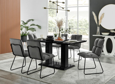 Imperia Black High Gloss 6 Seater Dining Table with Structural 2 Plinth Column Legs Dark Grey ...