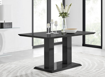 Imperia Black High Gloss 6 Seater Dining Table with Structural 2 Plinth Column Legs Perfect for Modern Minimalist Dining Rooms