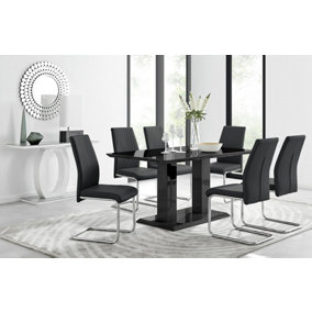 Imperia Black High Gloss Dining Table And 6 Black Modern Lorenzo Dining Chairs Set