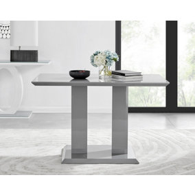 Imperia Grey High Gloss 4 Seater Dining Table with Structural 2 Plinth Column Legs Perfect for Modern Minimalist Dining Rooms