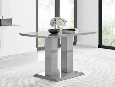 Imperia Grey High Gloss 4 Seater Dining Table with Structural 2 Plinth Column Legs Perfect for Modern Minimalist Dining Rooms