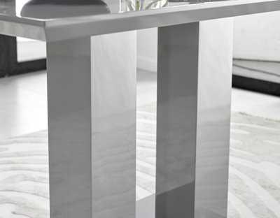 Imperia Grey High Gloss 4 Seater Dining Table with Structural 2 Plinth Column Legs Perfect for Modern Minimalist Dining Rooms