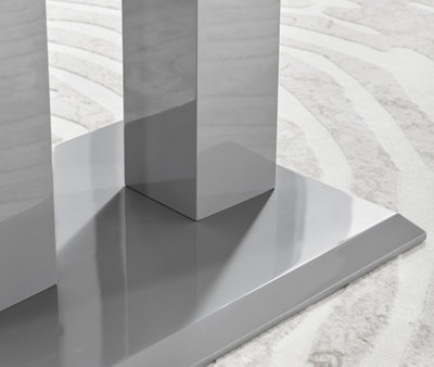Imperia Grey High Gloss 4 Seater Dining Table with Structural 2 Plinth Column Legs Perfect for Modern Minimalist Dining Rooms