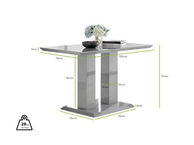 Imperia Grey High Gloss 4 Seater Dining Table with Structural 2 Plinth Column Legs Perfect for Modern Minimalist Dining Rooms