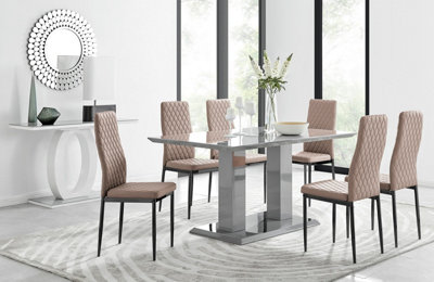 Imperia Grey High Gloss 6 Seater Dining Table with Structural 2 Plinth ...