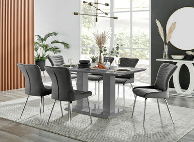Imperia Grey High Gloss 6 Seater Dining Table with Structural 2 Plinth Column Legs 6 Dark Grey ...